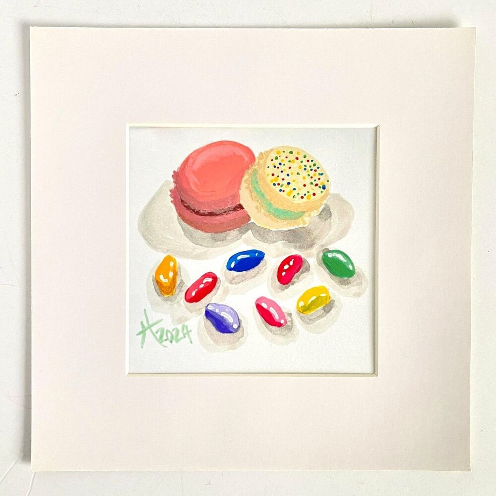 Macarons and Jelly Beans Painting Artist Proof Print in 8x8in Mat Frame Ready